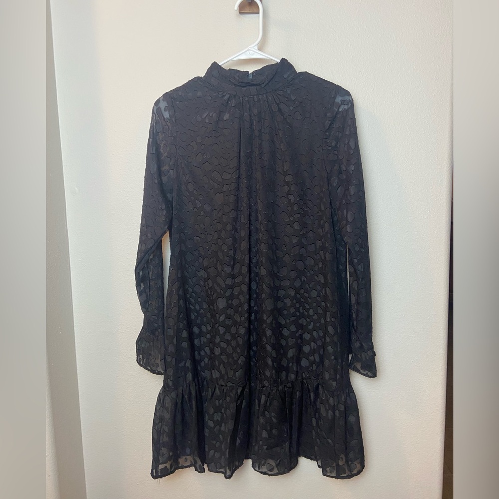 Calvin Klein Black Textured Long Sleeve Dress